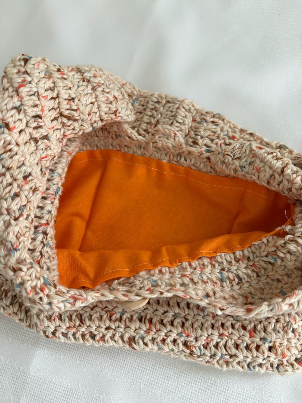 Hand Crafted Cream Crochet Shoulder Bag with Multicolor Speckles - Picture 4 of 4